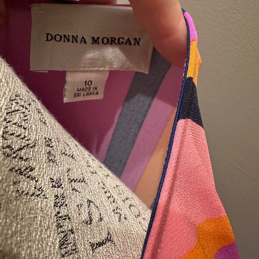 Donna Morgan Pink, Orange & Black Striped Faux-Wrap Midi Dress - Picture 9 of 10